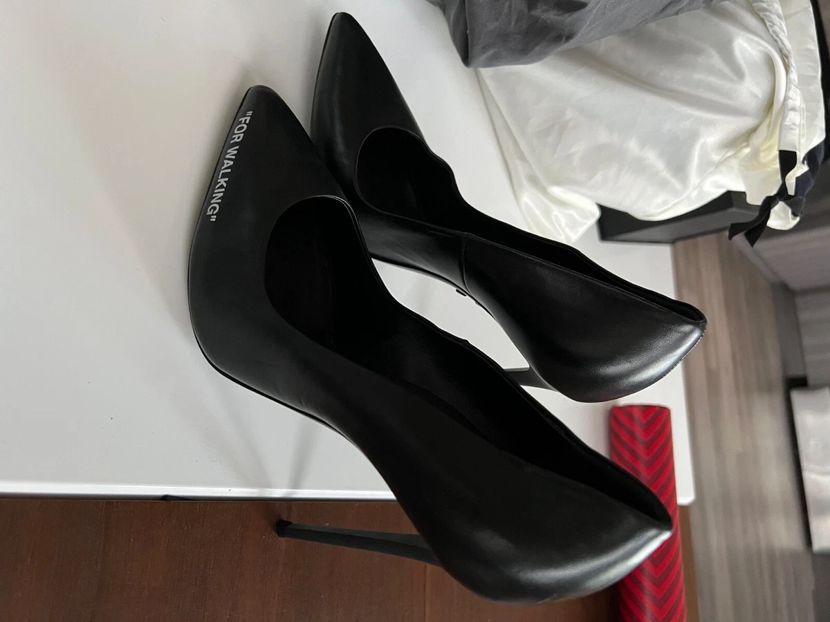 Off White Virgil Abloh For Walking Leather Logo Slip On Pumps Heels Ivory Size 7