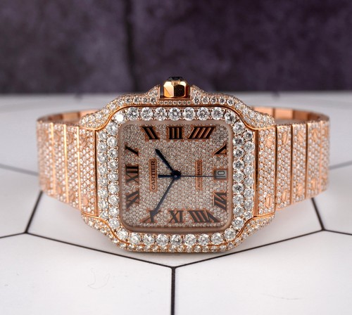 Cartier Santos Large 18k Rose Gold 40mm Iced 25ct Genuine Diamonds 4071 - Picture 2 of 14