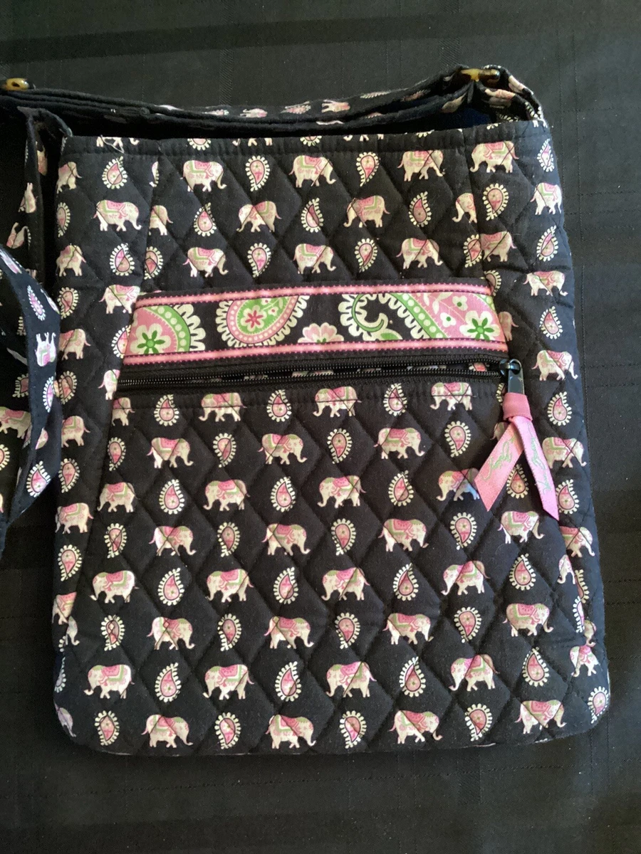 VERA BRADLEY Black Pink Elephant Hipster Crossbody Shoulder Bag w