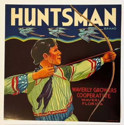 Huntsman Brand Original Crate Label Waverly Florida Indian with Bow and Arrow