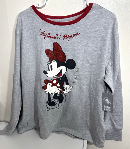 Disney Minnie Mouse Women's Long Sleeve Graphic Shirt Top Gray Large