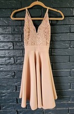 Junior's Pink Formal Dress Fit Flare Prom Homecoming Lace Bodice Size Medium