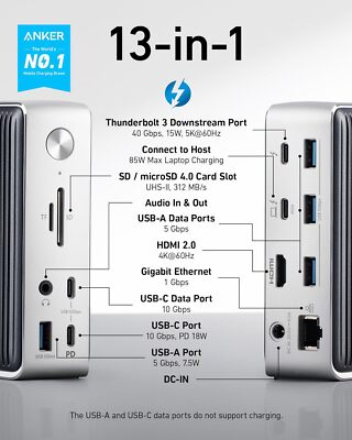 Anker 577 Docking Station 13-in-1 Thunderbolt 3 85W Charging 4K
