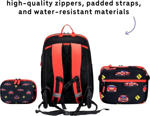 16'' Kids Backpack Set with Insulated Lunch Bag, and Pencil Case Race Car - Picture 4 of 9
