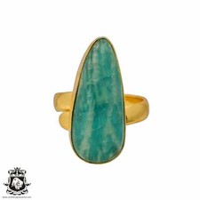 Size 7.5 - Size 9 Adjustable Amazonite 24K Gold Plated Ring GPR341