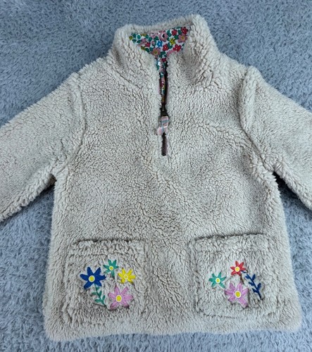 Mini Boden Kids Beige Sherpa Pullover Jacket W/ Floral Lining & Pockets Size 3-4 - Picture 13 of 15