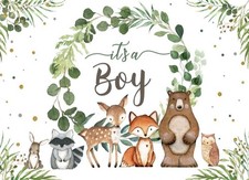 Woodland Baby Shower Backdrop for Boy Baby Shower