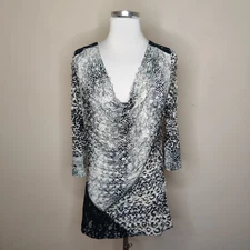 Adore Women's Top Size Medium Animal Print + Lace Open Knit Mixed Media