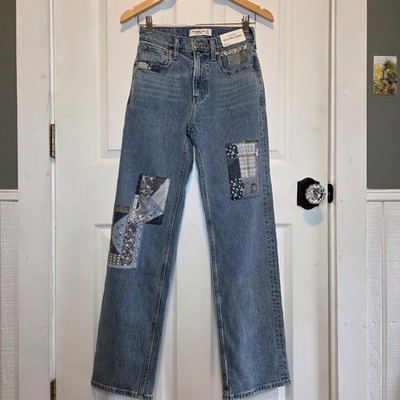 NWT ABERCROMBIE & FITCH High Rise 90s Relaxed Patchwork Jeans 24 00 Limited 