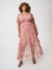 Torrid Pink Lace Maxi Dress Mesh NWT New 5X