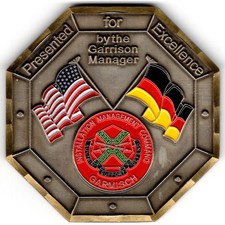United States Army Garrison Garmisch Challenge Coin Presented For Excellence