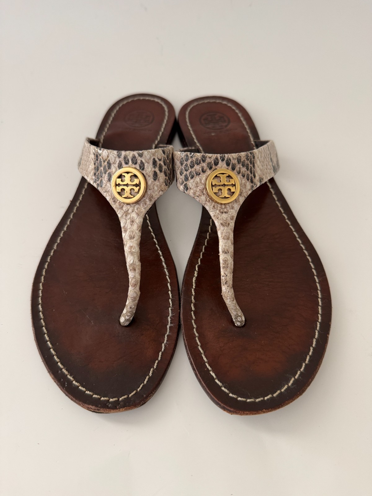 Tory Burch Women's Cameron Python Leather Gold Fl… - image 3