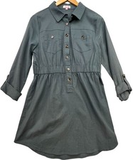 Pink Lily Womens Linen Button-Front Mini Shirt Dress Size L Slate Blue