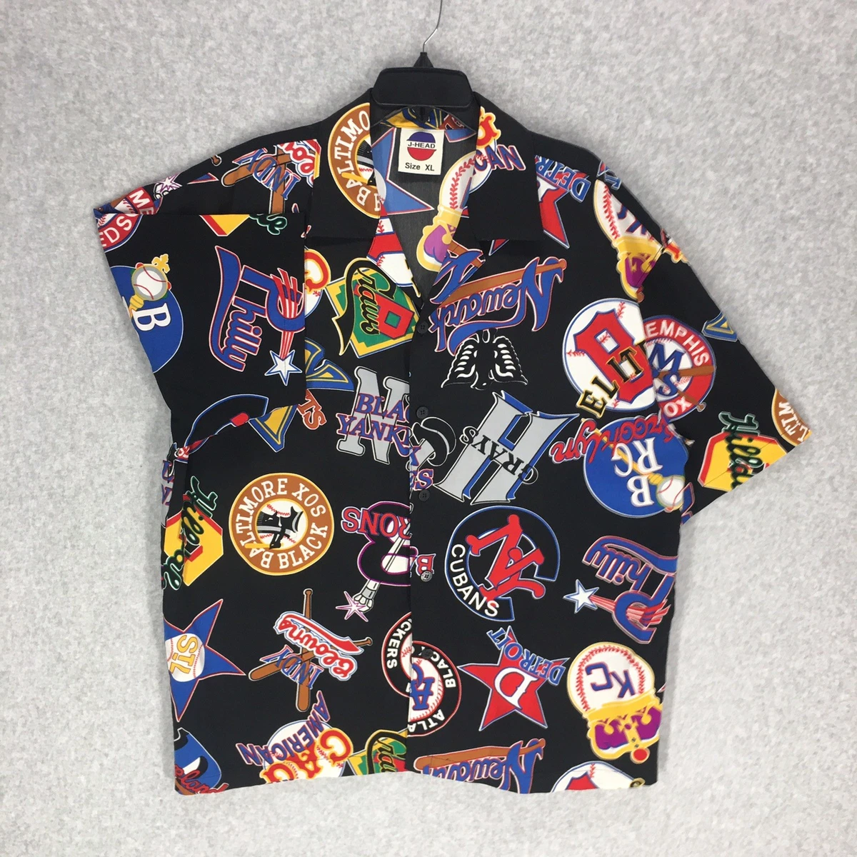 Camisa De Colección Años 90 J Head Liga Negra Béisbol MLB AOP Abotonada Para Hombres XL Negra