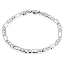 QUADRI 925 Sterling Silver Bracelet for Men - Figaro Bracelet for Men 7.5"/8.5"