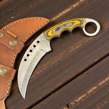 9" Karambit Raindrop Damascus Steel Knife For Hunting TX 933