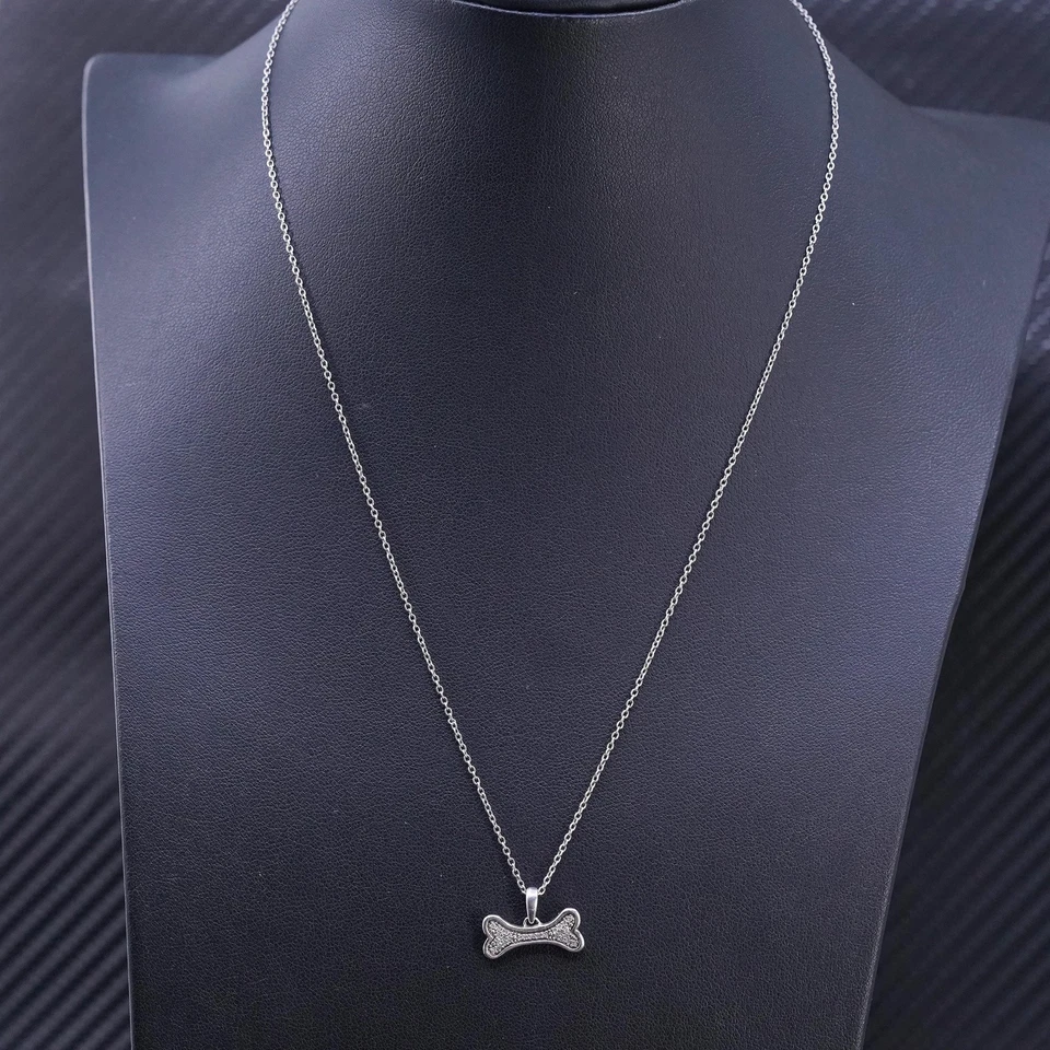 18”, ASPCA plata esterlina 925 círculo collar diamantes perro hueso masticable colgante Foto 2 de 4