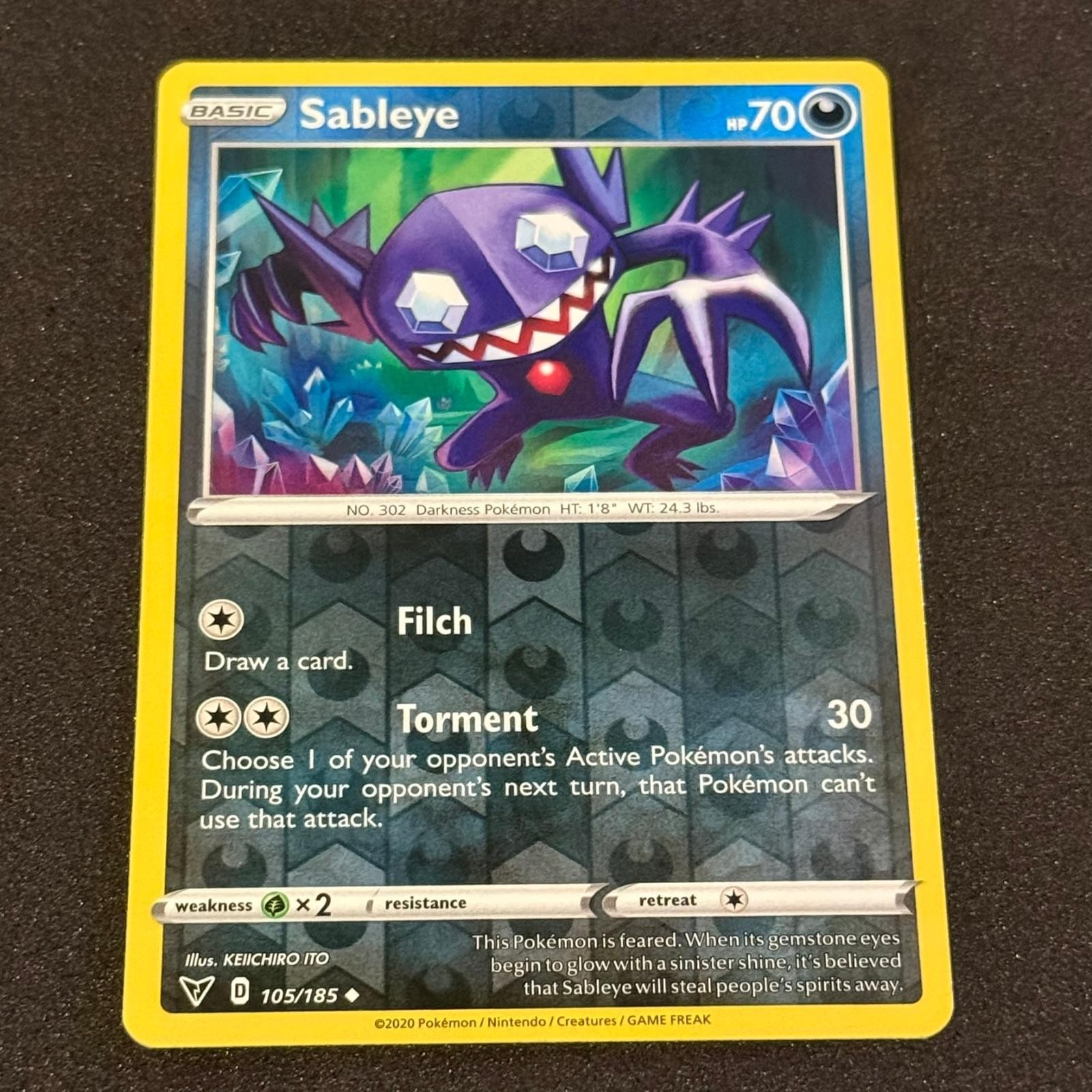 Sableye 105/185 Uncommon Vivid Voltage Pokemon Reverse Holo Near Mint