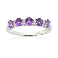 925 Sterling Silver Natural Amethyst Oval 4x3mm Five Stone Statement Ring Size7