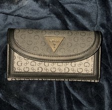 GUESS Women's Black Gray Logo Folding Wallet Zipper Organizer