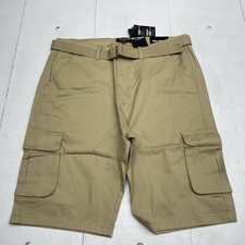 Blu Rock New York Light Beige 4 Way Stretch Belted Cargo Shorts Mens Size 40