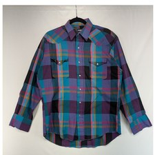 Wrangler Cowboy Cut Regular Fit Plaid Western Snap Shirt X-Long Talls 16 34 USA