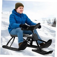 Snow Racer Sled, Ski Sled Slider Board with Twin Brakes for Adults Winter black