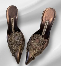 Manolo Blahnik Silver  Vitty  crystal embellished Mules Size IT5US 5