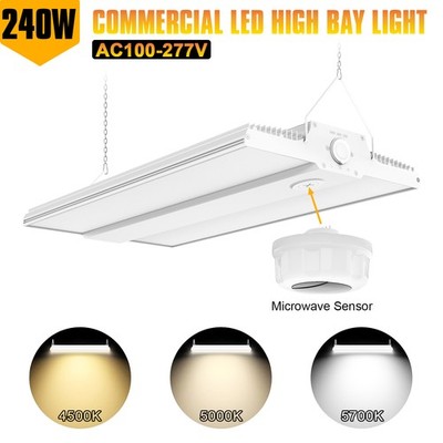 240W LED Linear High Bay Light 4500K~5700K Workshop Garage Lamp Microwave Sensor