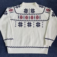 Vintage 80s JCPenney Sweater Mens Medium White Mock Neck Fair Isle Ski Knit