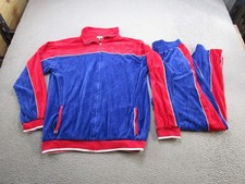 Men's Vintage Sweatscdo Red Blue Velour Velvet Track Suit Set Size 3XL Y2K 90s