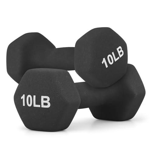 MADOG Dumbbell Set, Anti-Slip Neoprene Coated Hexagon Black 10 Pound - Pair - Picture 2 of 8