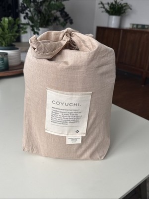 New Coyuchi Organic Crinkled Percale 4 Pcs Sheet Set Queen Pewter  Beige