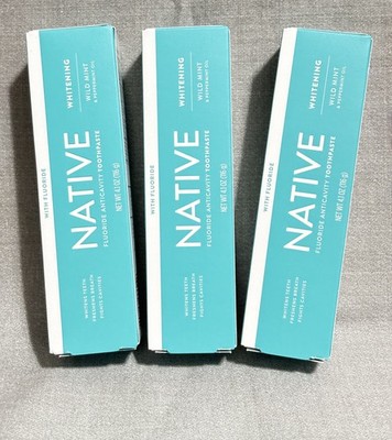 3x Native Whitening Toothpaste 4.1oz Wild Mint With Flouride EXP 01/2027