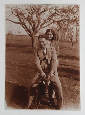 Paar Wange Ziege Widder, lustig, Le Mayet, 1931 - altes Foto Schnappschuss