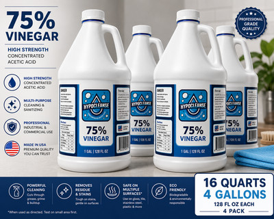 75% Vinegar - Concentrated Acetic Acid - All Natural Cleaning Vinegar - 4 Gal
