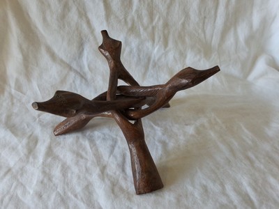 Holzständer für Schale, geschnitzt Schlangenkopf Cobra Vintage HT 10,5cm Ø 18cm