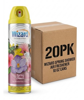 Wizard Spring Shower Air Freshener Spray Odor Eliminator Aerosol 20 Pack 10oz