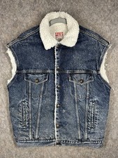 Vintage 80s Levi s Sherpa Denim Vest USA Acid Wash Trucker Size Medium Y2K