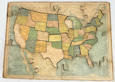 Antique Wood Puzzle Map United States CS Hammond 10x14 Size Indicates Importance