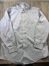 Brooks Brothers Dress Shirt Mens 18-35 Blue Solid Regent Slim Non Iron Supima LS