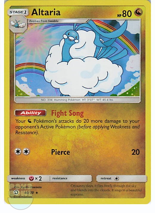 Altaria 40/70 Rare Pokemon Card 2018 Dragon Majesty Holo NM/M