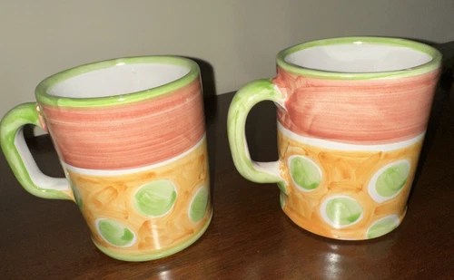 2 Vietri Italian Polk-a-Dotted Solimene Mugs Cups Excellent Condition