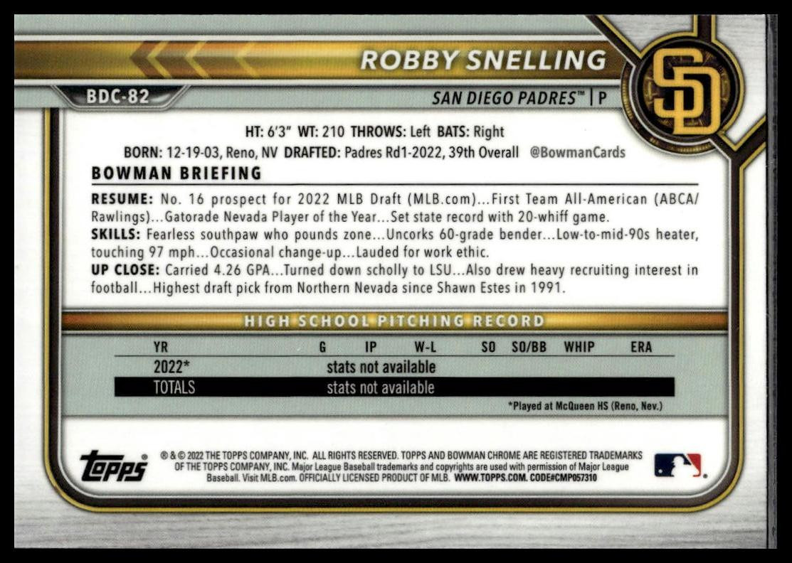 その他 Bowman Draft Robby Snelling Auto #99 Bowman Draft Robby Snelling Auto #99