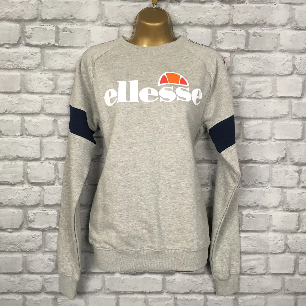 ELLESSE LADIES UK 4 TAPE PANEL CREW SWEATSHIRT GREY JUMPER