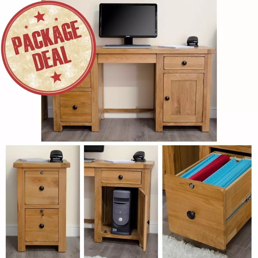 Oak desk with filing cabinet deals