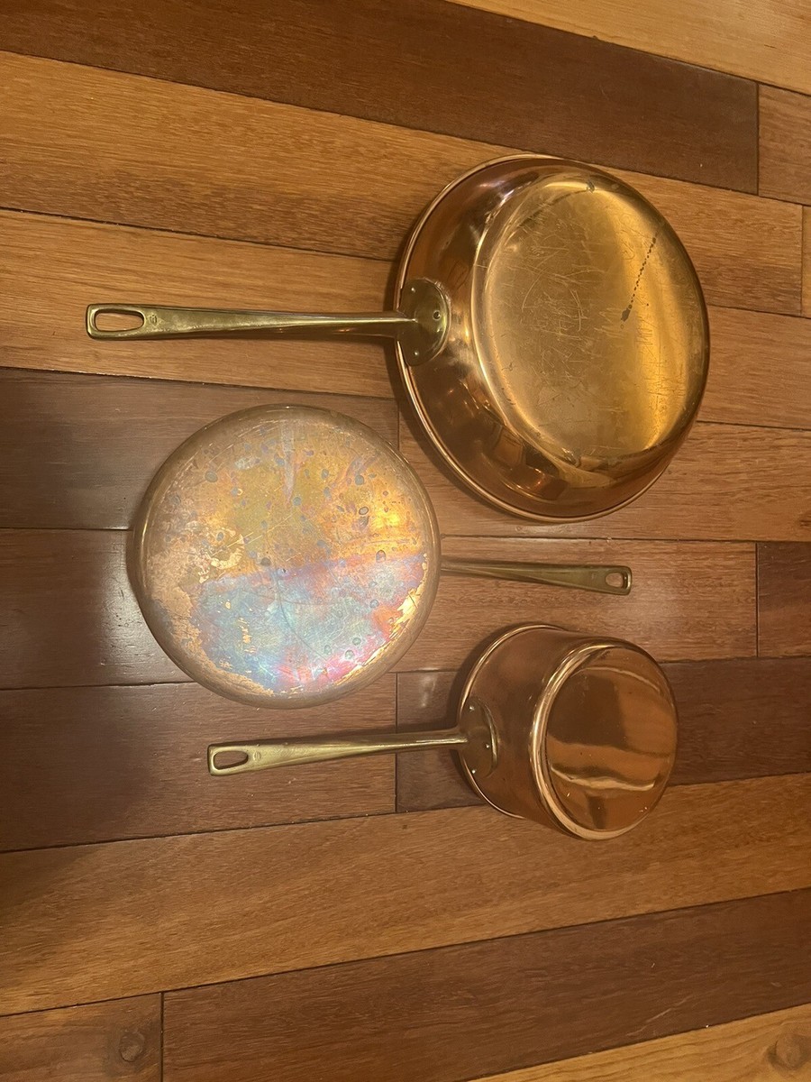 3 Solid Vintage Copper Pots & Pan Made In Korea - Unbranded