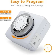 Indoor 24-Hour Plug In Grounded Daily Mechanical 2 Outlet Timer Light Switch