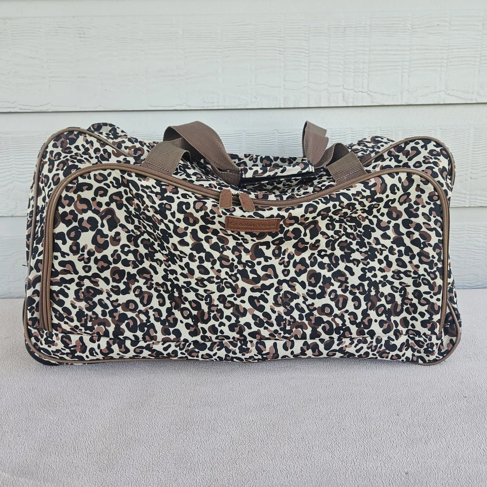 Global Tour Rolling Weekend Duffle Travel Bag Luggage Animal Print Leopard Brown - Image 2 of 4