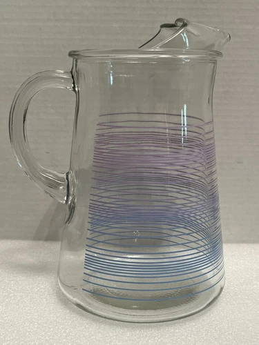 1960s Vintage Anchor Hocking glass pitcher with ice lip-stripped Made in USA